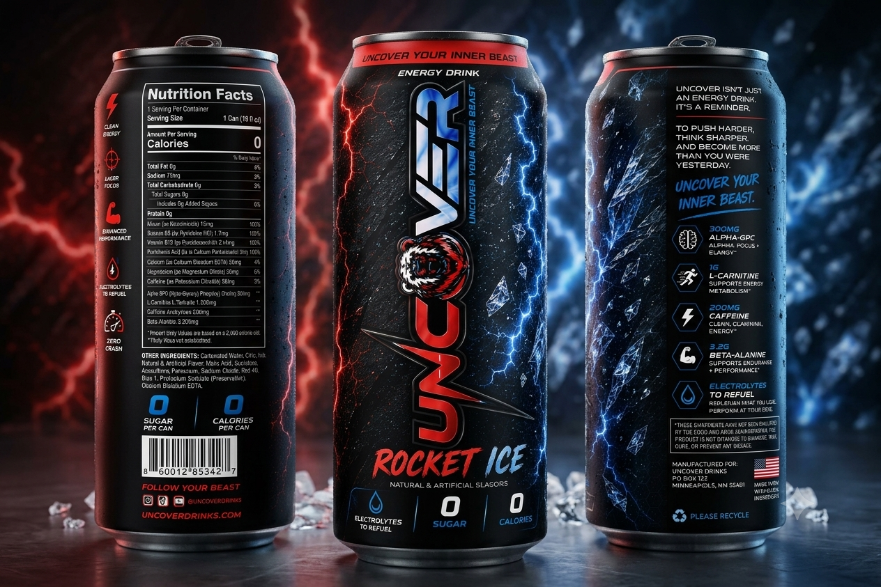 UNCOVER Rocket Ice Energy Drink can