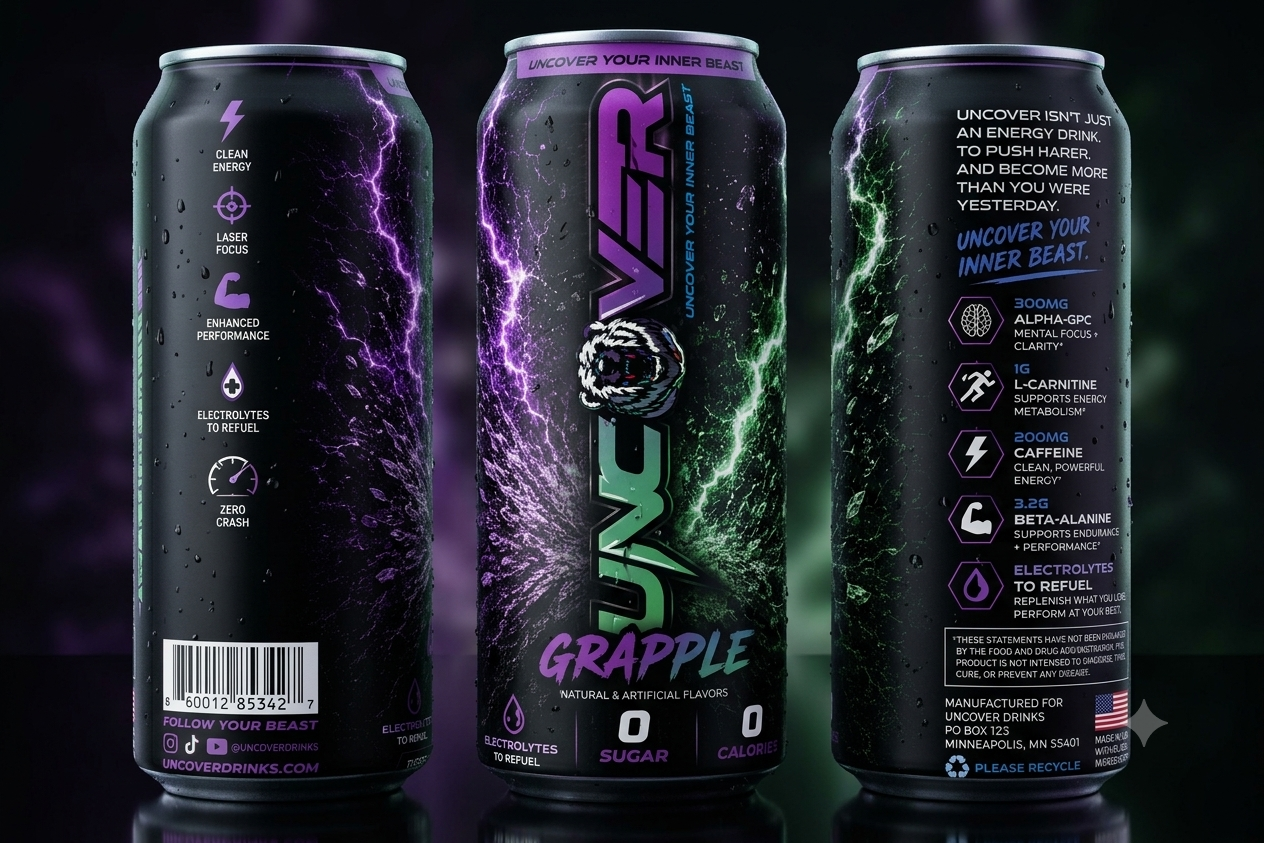 UNCOVER Grapple Energy Drink can
